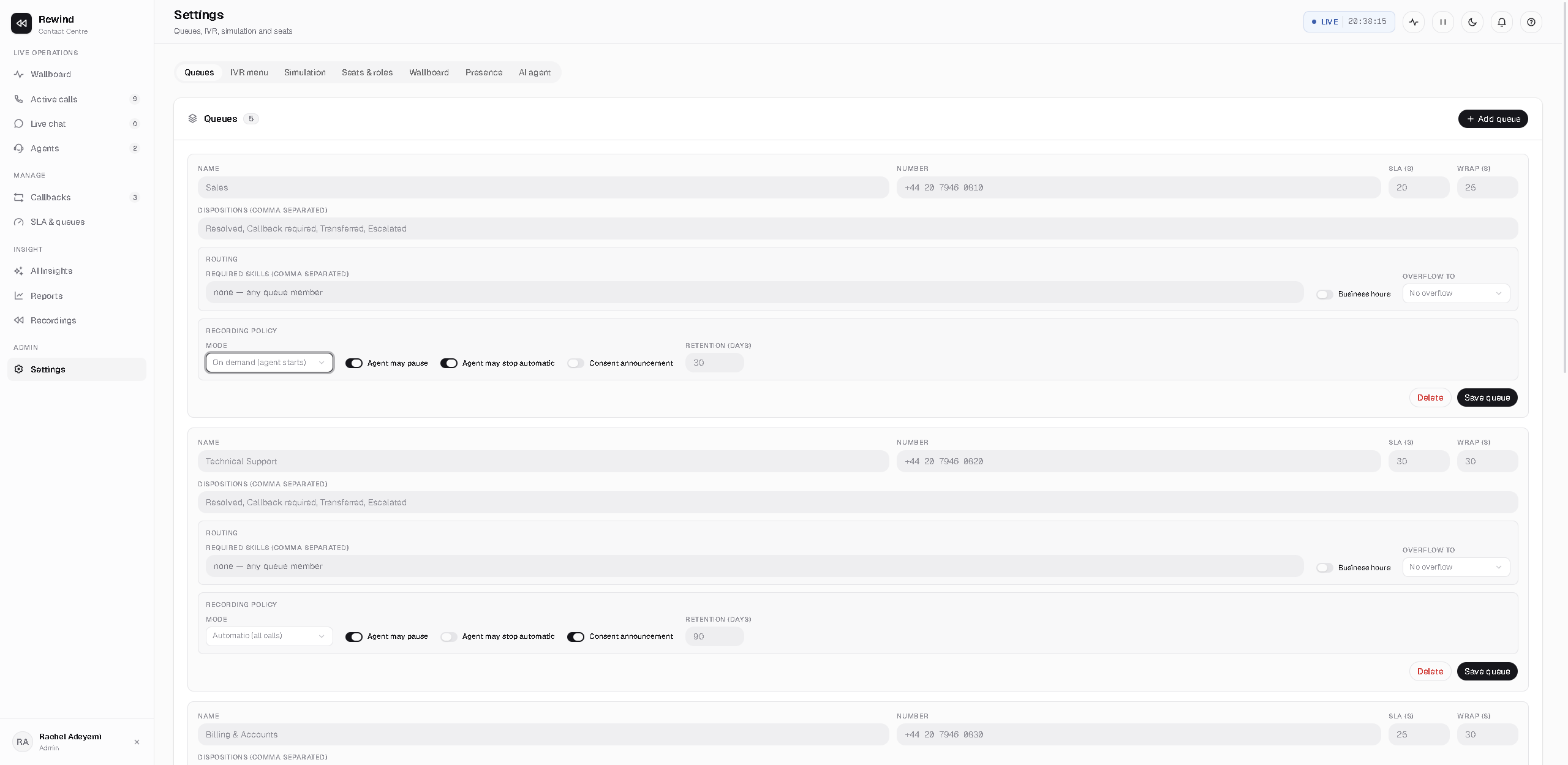 Queue configuration in Settings